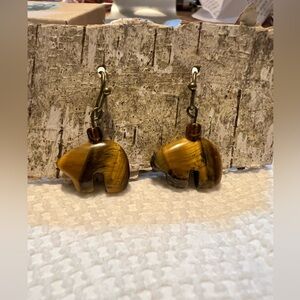 Tigers Eye Bear earrings wire post. 1” long. Very cute and lightweight.